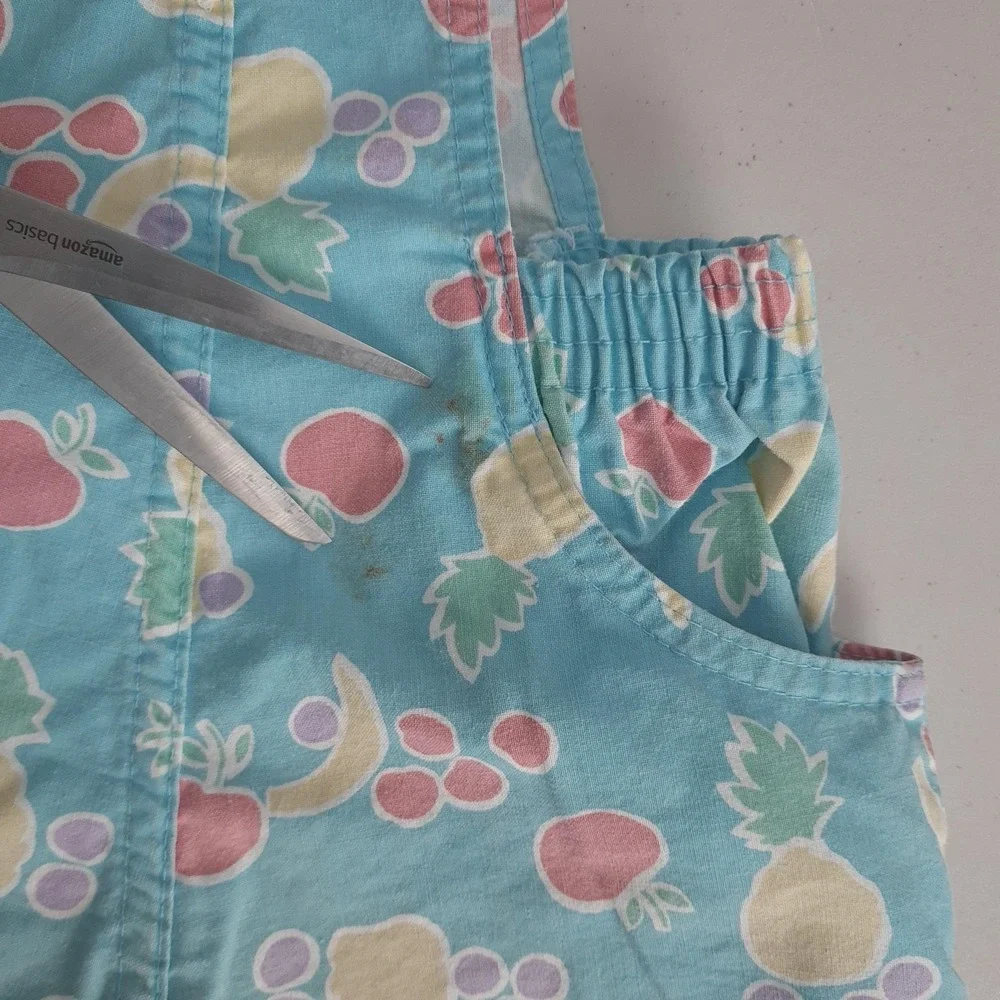 Vintage OshKosh Bgosh Shortalls Girls 5 Blue Pastel Fruit Print Vestbak USA 90s